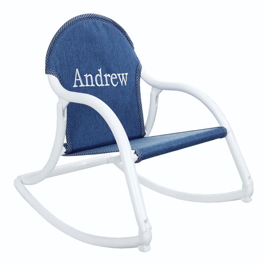 Denim Children's Rocking Chair with White Frame